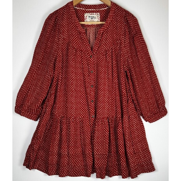 Holding Horses Tops - Holding Horses Anthropologie Tunic Top Small Boho Rust Red Peasant Style Tiered